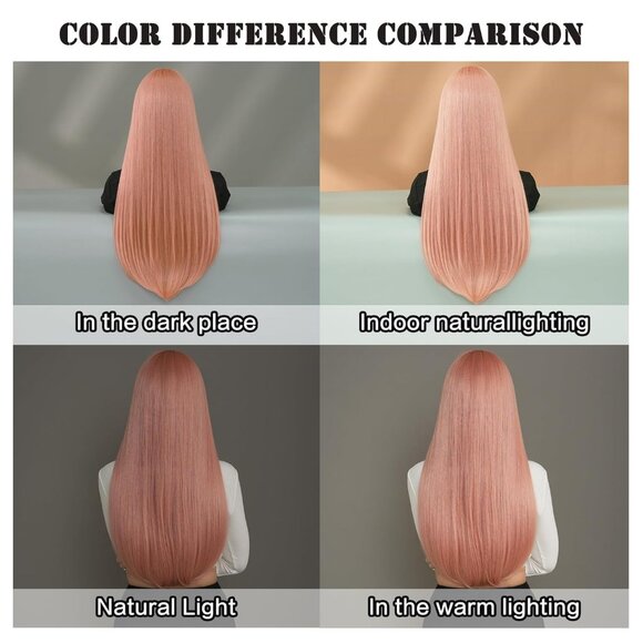 Long Straight Light Pink Wig with Bangs 28in Wig with Pale Orange Synthetic Wigs - Picture 5 of 5